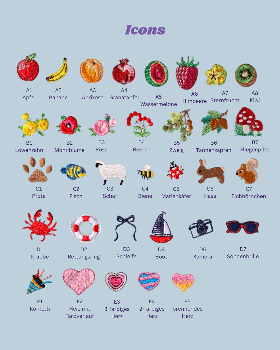 Übersicht über alle verfügbaren Icons