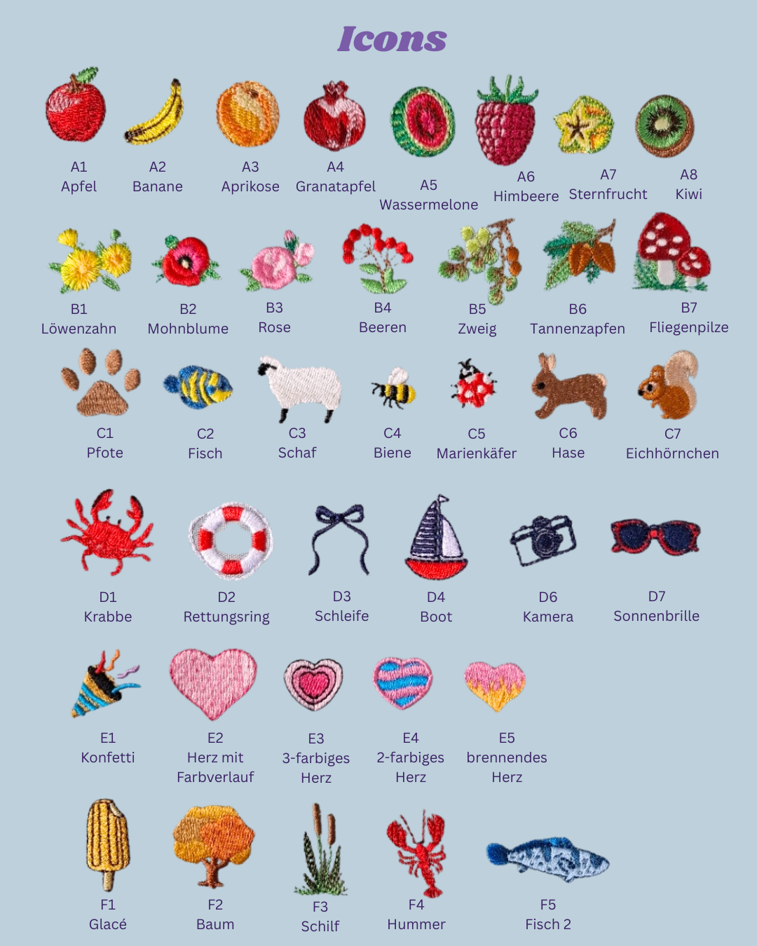 Übersicht über die erhältlichen Icons