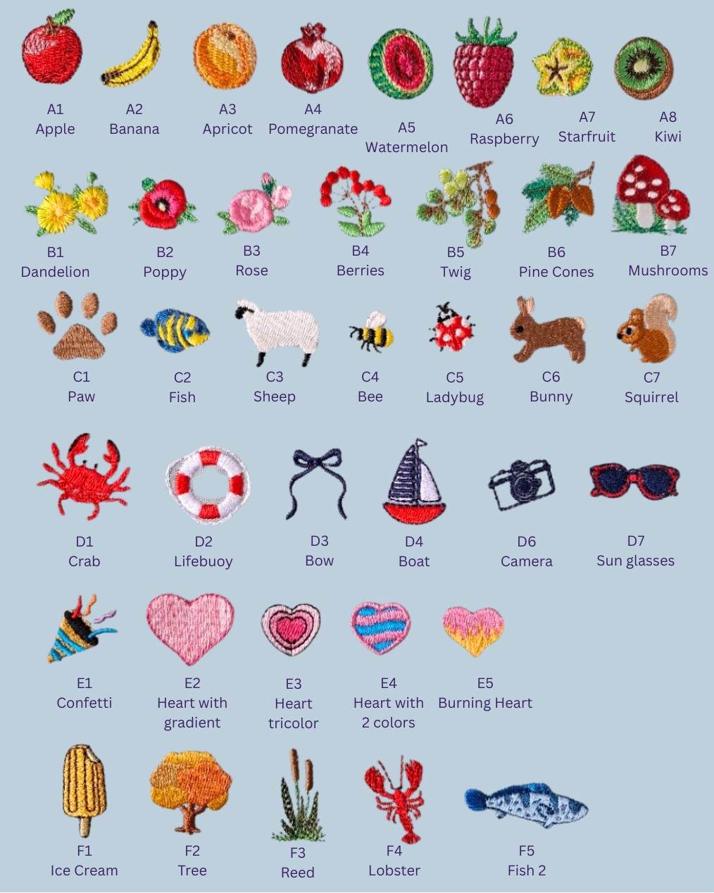Overview of all available icons.